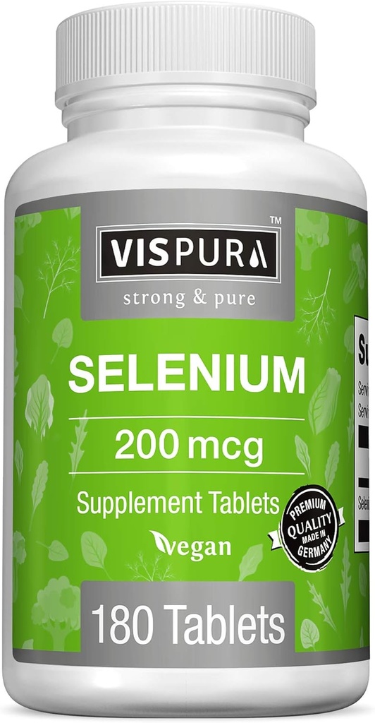 Selenium 200 mcg Supplement, 180 Vegan Tablets for Immune System, Thyroid, Prostate and Heart Health*, Organic, Natural & Gluten Free Trace Mineral Without Additives