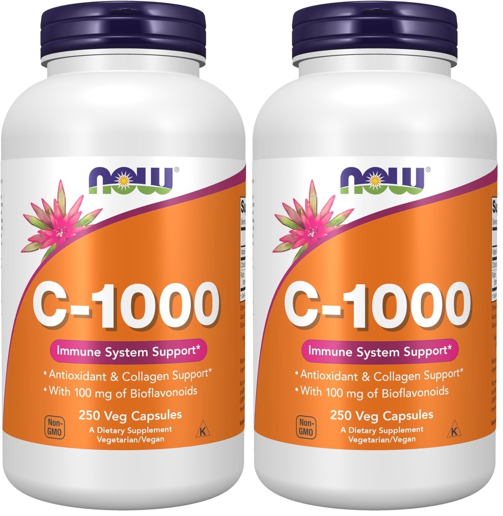 NOW Foods Supplements, Vitamin C-1,000 with 100 mg of Bioflavonoids, Antioxidant Protection*, 250 Veg Capsules, (Pack of 2)