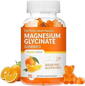 Magnezyum Glycinate Gummies 1000 mg - 90 Ct Magnezyum | Rahatlama, Stres Yardımı, Vitamin D, B6, CoQ10 Calm Mood & Sleep Support - Orange Gummies