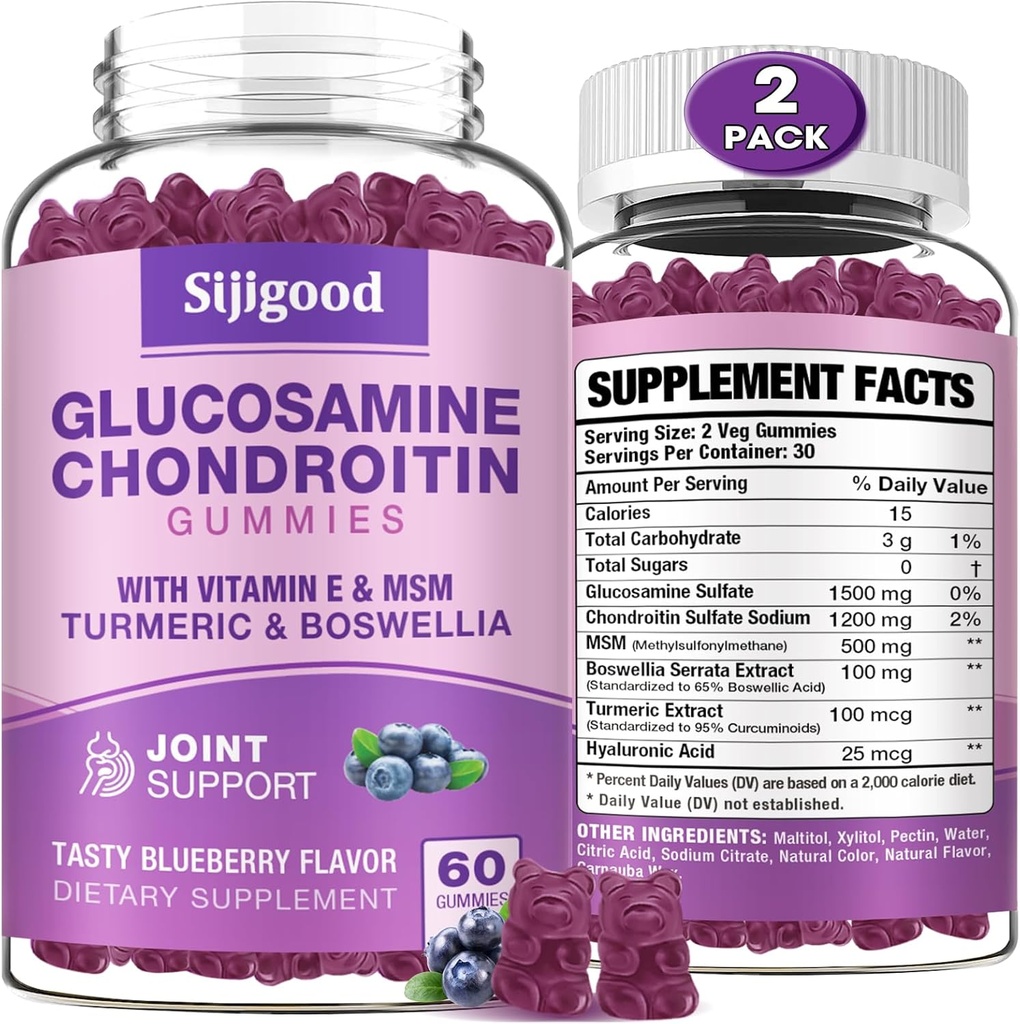 2 Pack Glucosamine Chondroitin Gummies, Ekstra Kuvvetli Glucosamine Chondroitin MSM, Elderberry & Turmeric, Ortak Sağlık, Flexability, Antioksit Flavored, 120 Gummies