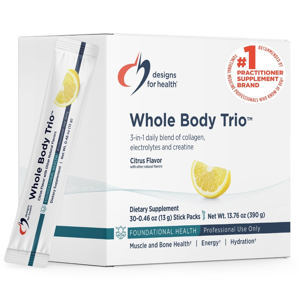 Designs for Health Whole Body Trio – Bovine Collagen Peptides + Creatine Monohydrate + Electrolytes Blend for Bone Health, Energy, and Hydration – with Magnesium and Potassium (30 Stick Packs)