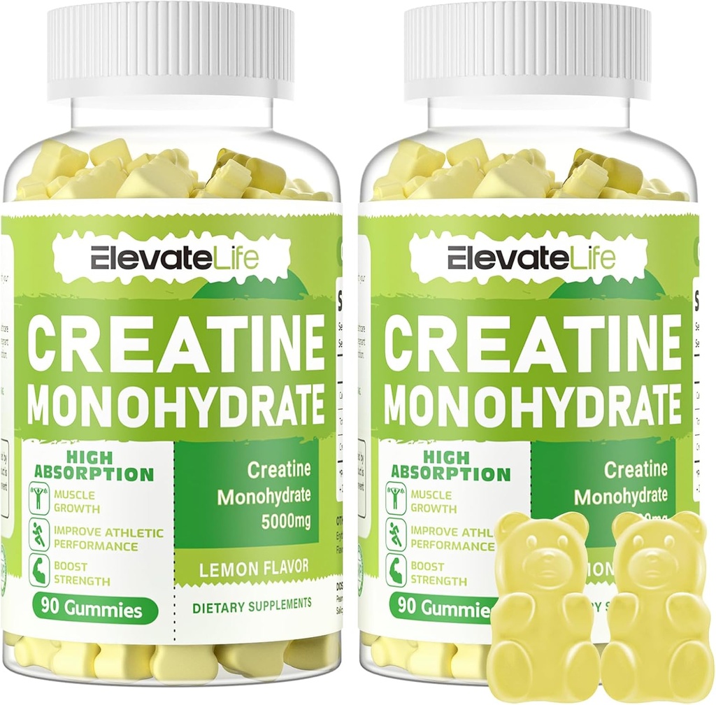 EleviseLife Creatine Monohydrate Gummies 5g για Άνδρες Γυναίκες - συμπλήρωμα μάσημα χωρίς ζάχαρη. 180 Γκάμιες Λεμόνι