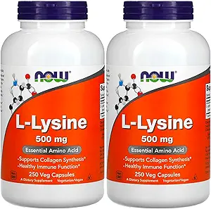 NOW Foods L-lysine 500 mg, 250 Capsules (Pack of 2)