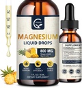 (2 Pack) Magnezyum Glycinate Liquid Drops | 1000 mg Sıvı Kompleksi D3, L-Thea & GABA for Energy, Sleep, Nerve and Heart Health, High Abxia, Pineapple Flavor