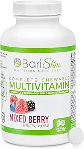 BariSlim Tamam Chewable Bariatric Multivitamin Tabletleri - 45 mg Demir - Bariatrik Vitamin & Supplement for Post Bariatric Surgery Including Gastrik Bypass & Gastrik | Karma Berry (90 Kont)