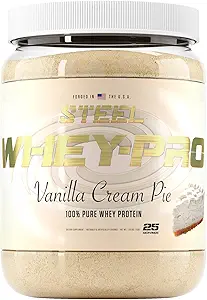 Steel Supplements Whey-Pro |% 100 Pure Whey protein Toz for Men and Women | Vanilla Cream Pie | Muscle Gain & Lean Muscle Recovery | Gluten Free | 1.65 lbs | BCAA 5g | Non-GMO | 25 Servisler