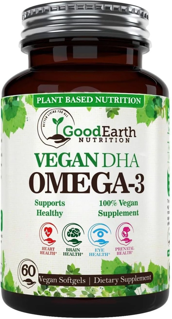 Algal Oil - Vegan DHA Omega 3 Fish Oil Συμπληρώματα - Brain Booster,Συμπλήρωμα & Προγεννητική Βιταμίνη -Παρέχει υγιή καρδιά & ανοσοποιητική υποστήριξη - Burpless Algae Συμπλήρωμα - 60 Mini Ψάρια Softgels