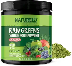 NATLO Raw Greens Superfood Toz - Unsweetened - Boost Energy, Detox, Gelişmiş Sağlık - Organik Spirulina - Buğday Çim - Meyve ve Sebzelerden Tüm Gıda Beslenme - 480 Grams