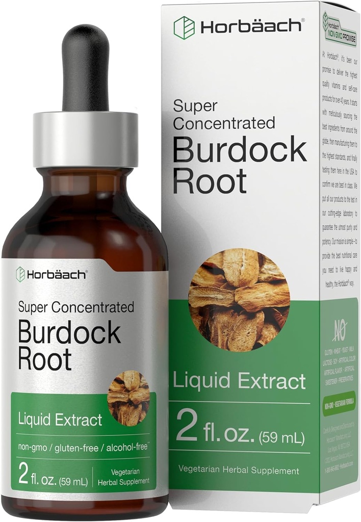 Horbäach Burdock Root Tincture | 2 fl oz | Super Interd Herb Extract | Vegetarian, Non-GMO, Glutren Free, Alkol Free
