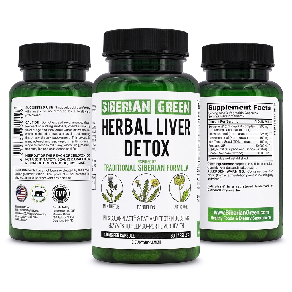 Sibirya Green Herbal Liver Detox ile Süt Butle Artichoke Dandelion 60 Capsules – Geleneksel Sibirya Formula Plus Liver Health Enzymes