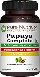 Pure Nutrition Papaya Complete - 60 Veg Capses (Supports Platelet Immunity & Digestion) Κάθε κάψουλα περιέχει 500mg Carica Papaya Fruit and Leaf Extract. Χωρίς γλουτένη