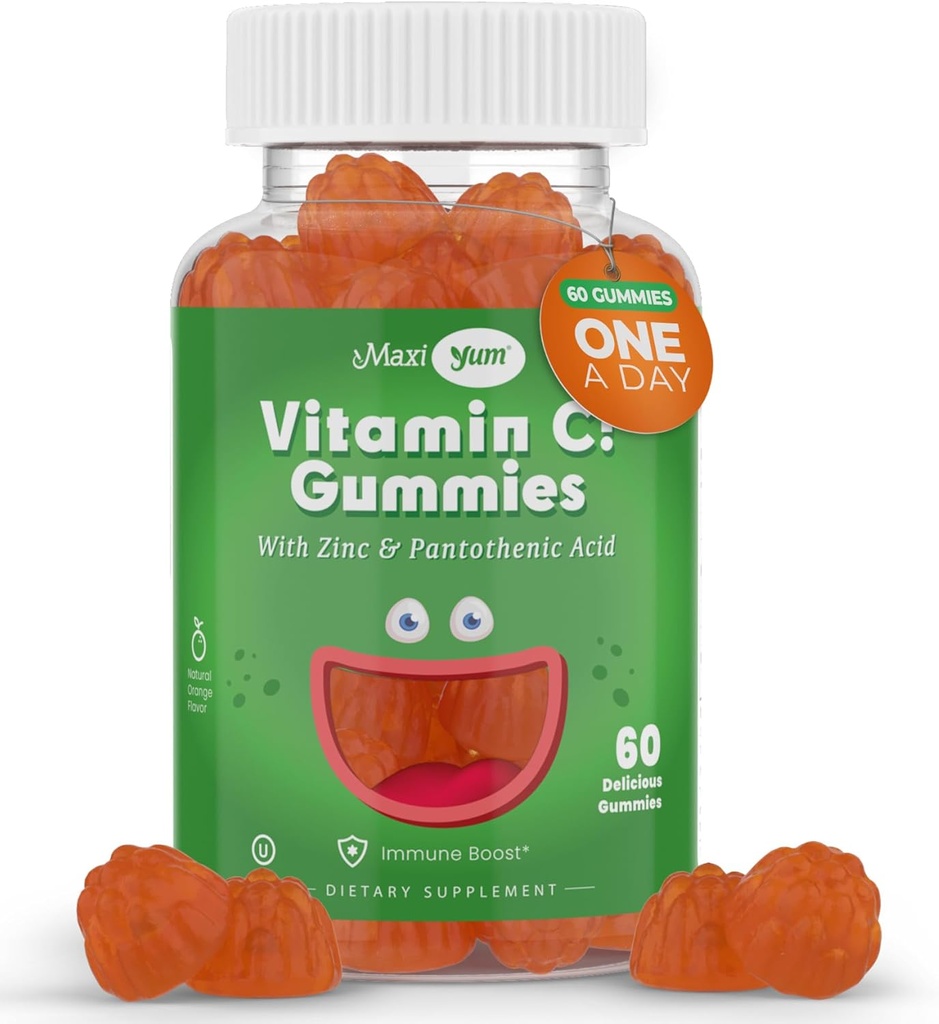 Maxi-Health Vitamin C Gummies with Çinko - Çocuklar ve Yetişkinler için çinko ile Sağlık Vitamini - Respiratory Destek ve Immune ATM - Hiçbir Preservatif ve Yapay Flavors - 60 Meyveli Gummies