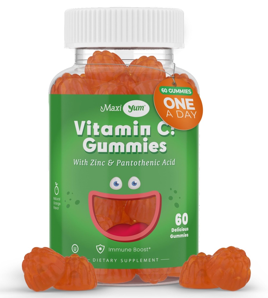 Maxi-Health Vitamin C Gummies with Çinko - Çocuklar ve Yetişkinler için çinko ile Sağlık Vitamini - Respiratory Destek ve Immune ATM - Hiçbir Preservatif ve Yapay Flavors - 60 Meyveli Gummies