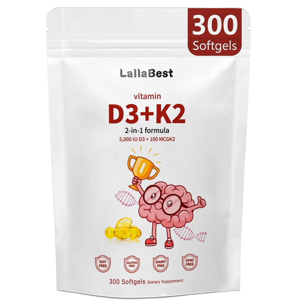 Vitamin D3 10000 iu Plus K2 (MK-7) 200 mcg, Virgin Coconut Oil Softgels| 2 in 1 Vitamins D & K Complex,Supports Calcium Absorption, Bone, Immune, & Heart Health*