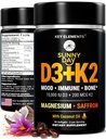 KEY ELEMENTS Vitamin D3 K2 10,000 IU with Magnesium Glycinate 400mg & Saffron 88.5mg - Mood, Immune, Bone Health - Vitamin D and K (MK-7) 200mcg - Non-GMO, Gluten-Free Softgels for Women & Men