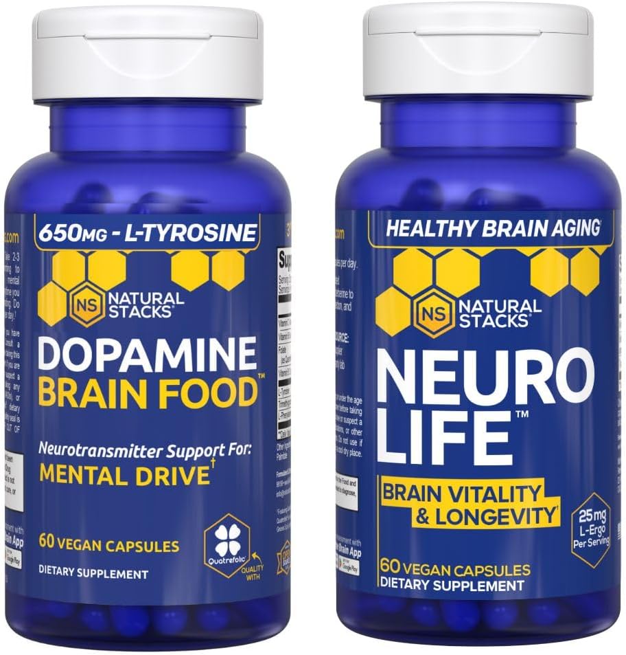 NATURAL STACKS NeuroLife + Dopamine Brain Food Bundle - Υποστηρίζει το Mental Drive & Brain Longevity* - 120 Σύνολο Καψακίων
