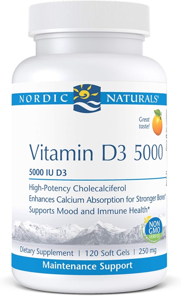 Nordic Naturals Pro Vitamin D3 5000, Orange - 120 Mini Soft Gels - 5000 IU Vitamin D3 - Υποστηρίζει υγιή οστά, Mood & ανοσοποιητικό σύστημα λειτουργία - μη GMO - 120 εξυπηρετούν