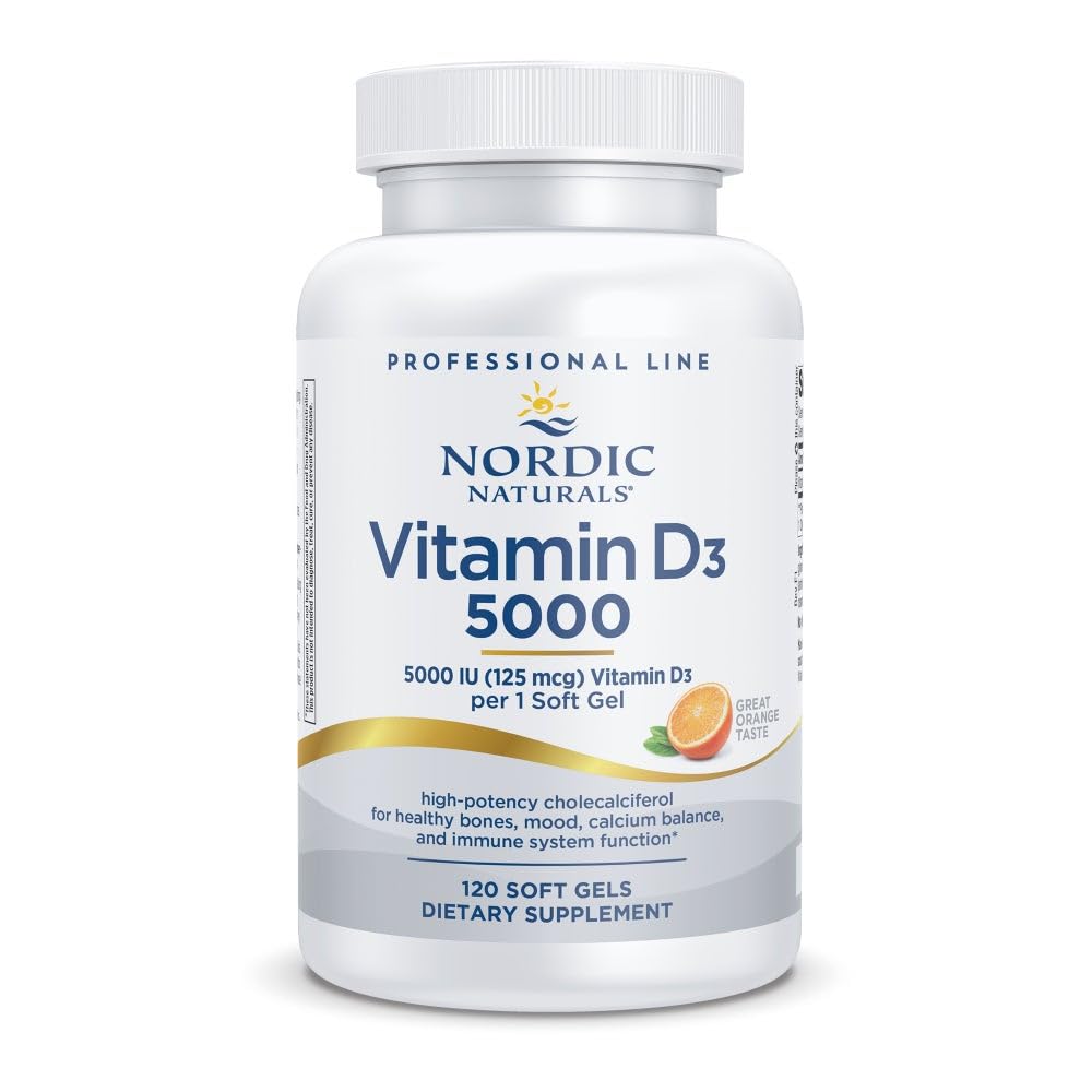Nordic Naturals Pro Vitamin D3 5000, Orange - 120 Mini Soft Gels - 5000 IU Vitamin D3 - Sağlıklı Bones, Mood & Immune System Function - Non-GMO - 120 Hizmet