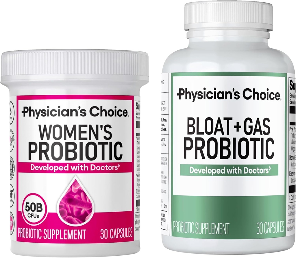 Doktor CHOICE Women's Probiyotik 30ct + Bloat & Gas Probiyotik 30ct - Kadınlar için Gelişmiş Digestive Health Sche for Women