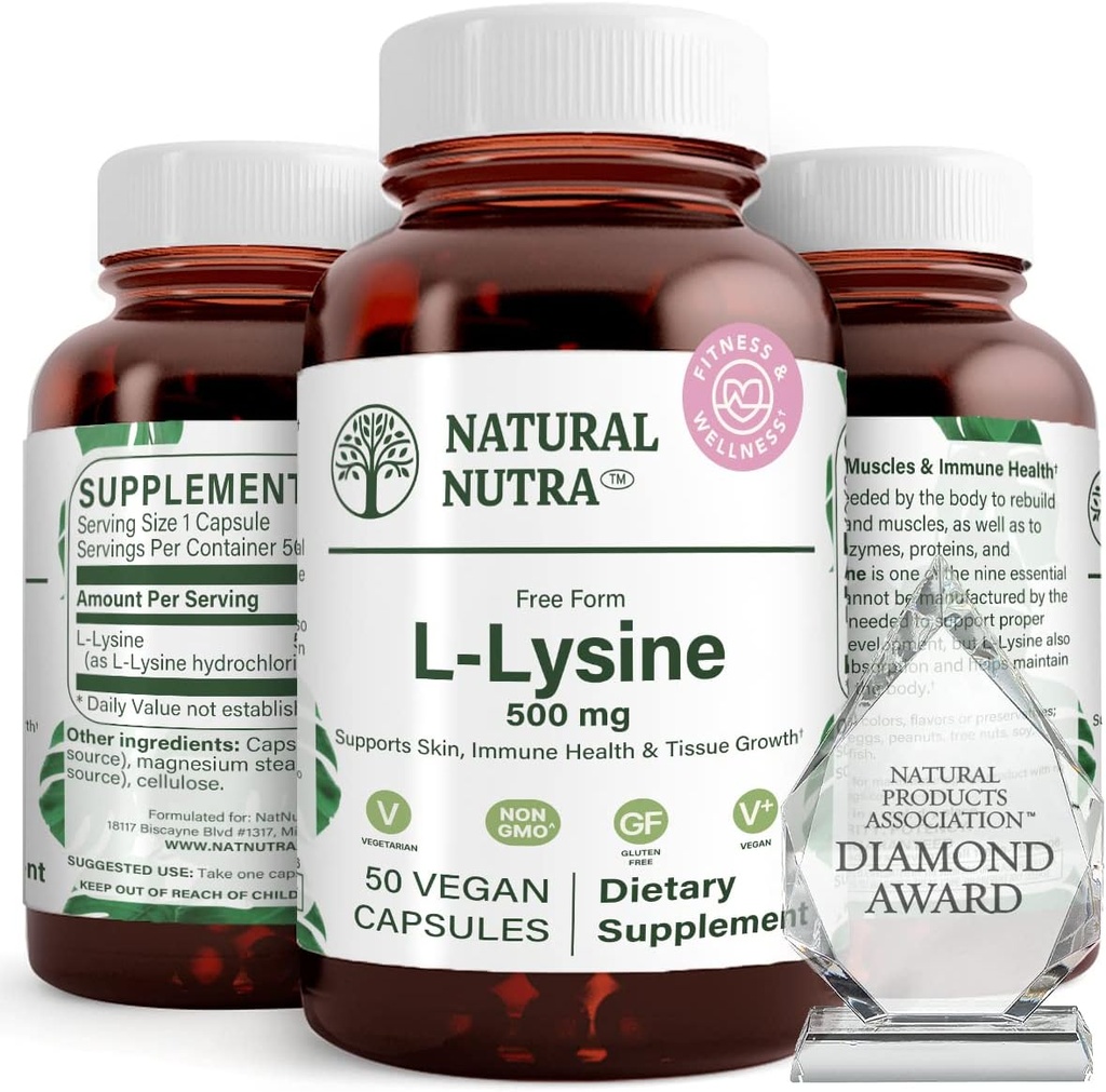 Doğal Nutra L Lysine HCl, Bone Health ve Growth, Support Skin Health, Vitamin C Absorpsiyonunu Geliştirin, Ekipmanı Geliştirin, Non-GMO, Vegan, 500 mg, 50 Capsules.