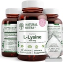 Doğal Nutra L Lysine HCl, Bone Health ve Growth, Support Skin Health, Vitamin C Absorpsiyonunu Geliştirin, Ekipmanı Geliştirin, Non-GMO, Vegan, 500 mg, 50 Capsules.