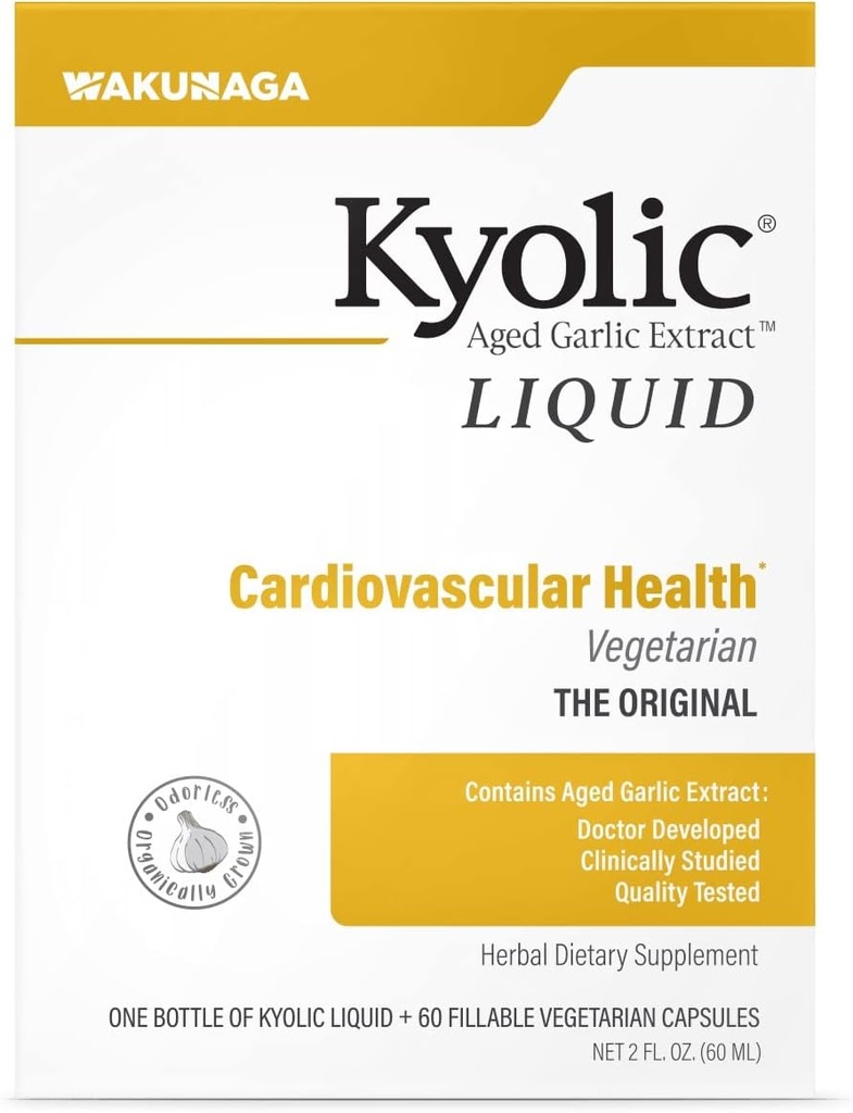 Kyolic Aged Extract Extract Liquid Vegetarian Cardiovascular, 2 Ounce Şişe Plus 60 Refillable Capsules (Pazar Mayıs Vary)
