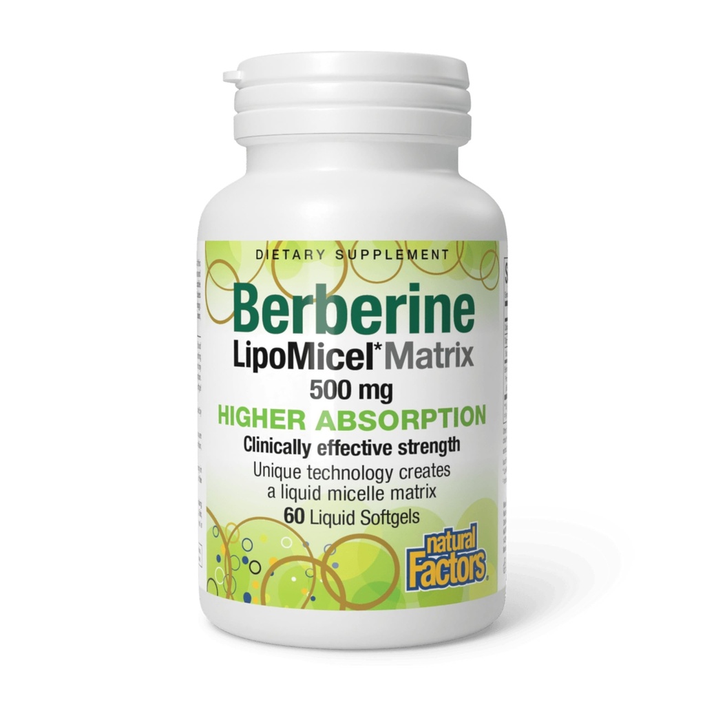 Natural Factors Berberine LipoMicel Matrix - Daily Supplement Supports Metabolic Health - Formula Supports General Health - Gluten-Free & Dairy-Free - 60 Liquid Softgels (60 Servings)