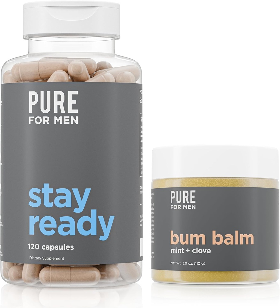 Erkekler için Saf Hazır Fiber Supplement (120 Kont) + Bum Balm Raw Lotion for Men