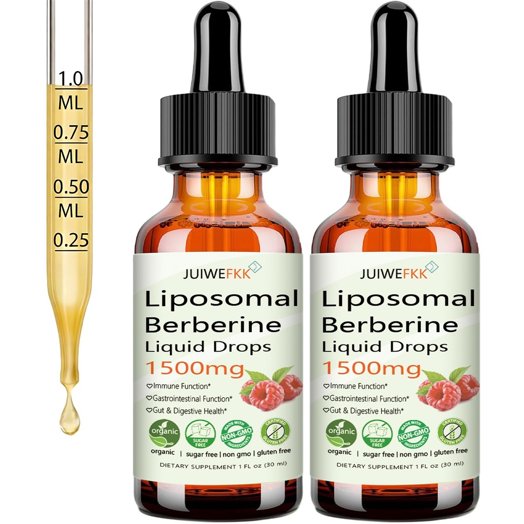 2 Pack Liposomal Berberine Supplement 1500mg, 2-in-1 Extra Strength GLP-1 Moringa Berberine Drops Support Metabolic Digestive Gut Heart Health & Vitamin Nutrients for Women Men Vegan Non-GMO