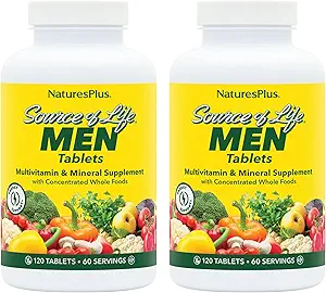 NaturesPlus Πηγή Ζωής Άνδρες - 120 Δισκία, Συσκευασία των 2 - Σιδήρου-ελεύθερο Multi-Vitamin & Mineral Συμπλήρωμα - με Πριόνι Palmetto, Lycope & Lutein - Χωρίς γλουτένη, Χορτοφαγικά - 120 Σύνολο Σερβιρίσματος