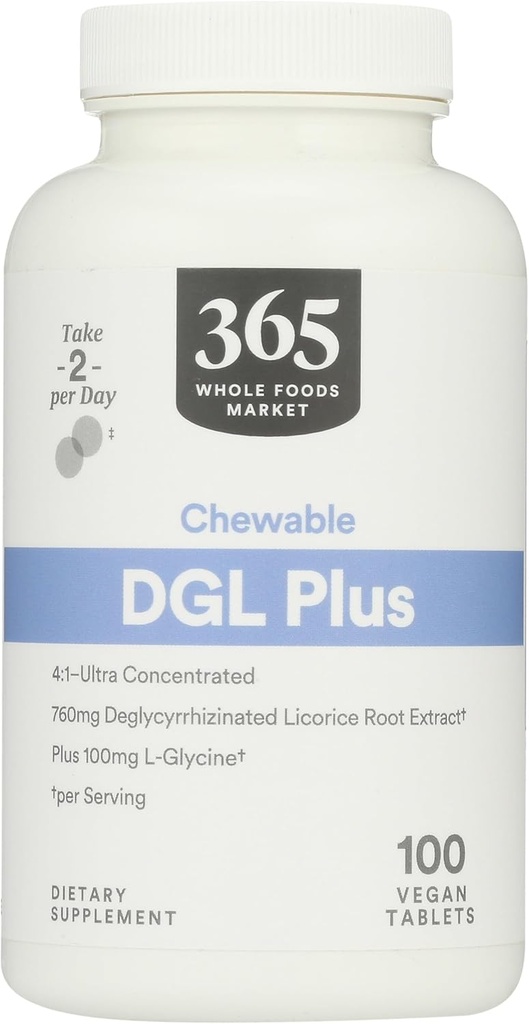 365 από το Whole Foods Market, DGL Plus μασώμενα δισκία, 100 δισκία