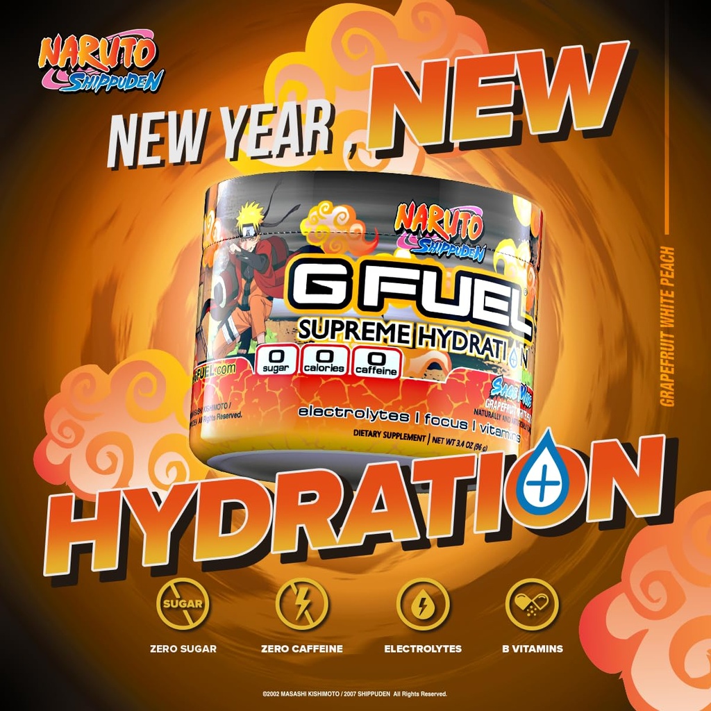 G Fuel Naruto Sage Supreme Hydration, Electrolyte Toz Mix for Energy & Focus, Sugar & Caffeine Free Supplement with Essential Vitamins & Minerals, Grapetre WhitePeach Flavor, 3.3 oz - 30 Hizmetler