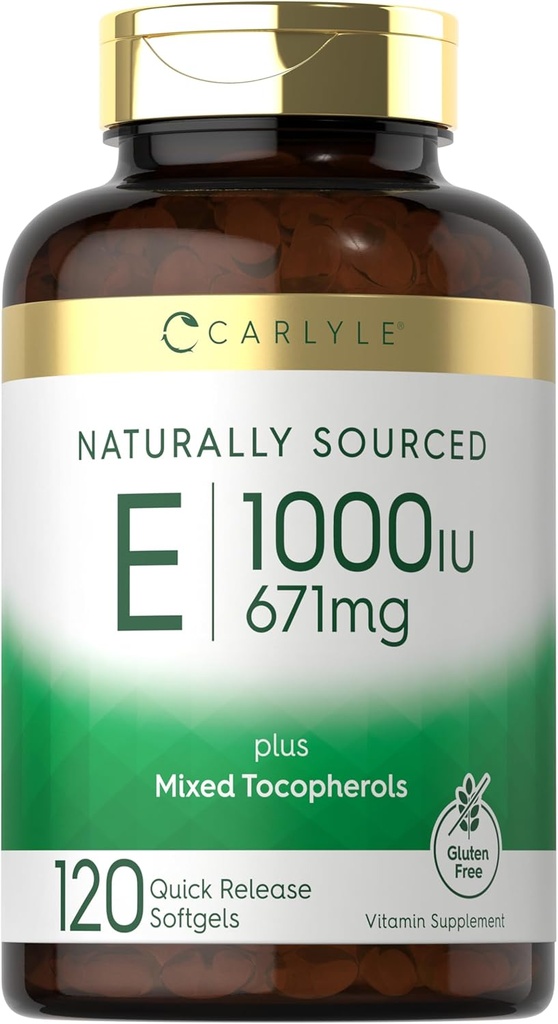 Carlyle Vitamin E ile Karma Tocopherols | 1000 IU | 120 Softgels | Doğal Kaynaklanmış Supplement | Non-GMO ve Gluten Ücretsiz Formula