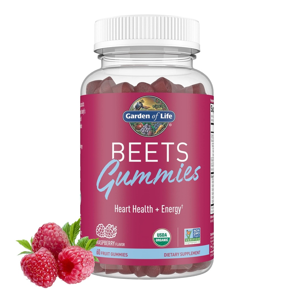 Life Organic Beet Root Gummies, Pectin ile Antioksis, C vitamini, D & B12 for Heart Health & Energy – Beets Gummies – Vegan, Gluten Free, Non GMO, Raspberry, 30 Servisler