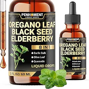 8in1 2900 mg Oregano Drops Black Seed Oil Liquid | Contains Carvacrol | Qu, Elderberry, Olive Leaf, Quercetin, Bromelain - 2 Fl Oz
