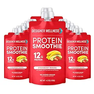 Σχεδιαστής Wellness Protein Smoothie, Αληθινά Φρούτα, Πρωτεΐνη 12g, Χαμηλή Καρβίδα, Μηδέν Προστιθέμενη Ζάχαρη, Χωρίς Γλουτένη, Μη ΓΤΟ, Χωρίς Τεχνητά Χρώματα ή Γεύσεις, Μπανάνα Φράουλα, 12 Μέτρα