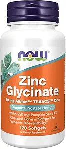 Şimdi Supplements, çinko Glycinate with 250 mg Riley Seed Oil, Supports Prostate Health*, 120 Softgels