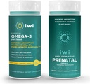 Iwi Omega-3 Essential & Prenatal Multivitamin Bundle, 30 εξυπηρετήσεις, Vegan Plant-Based Algae Omega 3, Krill & Fish Oil Εναλλακτική, Χωρίς Αλιευτική Επίγευση