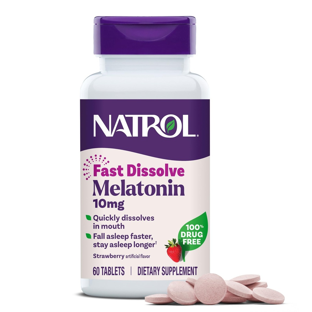 Natrol Melatonin 10 mg Hızlı Dissolve Tabletleri - Strawberry Flavor, 60 Kont, Sleep Support, Fast Dissolve Melatonin for Yetişkinler, 60-Day Supply