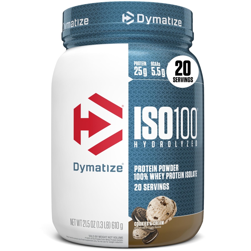 Δυναμώστε ISO100 Whey Protein Powder Isolate, Cookies & Cream, 25g Protein, 5.5g BCAAs, Λιγότερο από 120 Cal., Χωρίς γλουτένη, 1g Λίπος, 1g Ζάχαρη, 2g Carb (20 μερίδες)