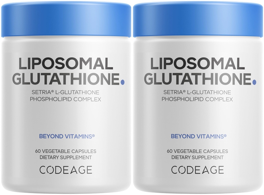 Codeage Liposomal Glutathione Supplement - Pure Reduced Setria L-Glutathione, Liposomal Delivery, Phospholipid Complex - Vegan, Non-GMO - 2-Pack