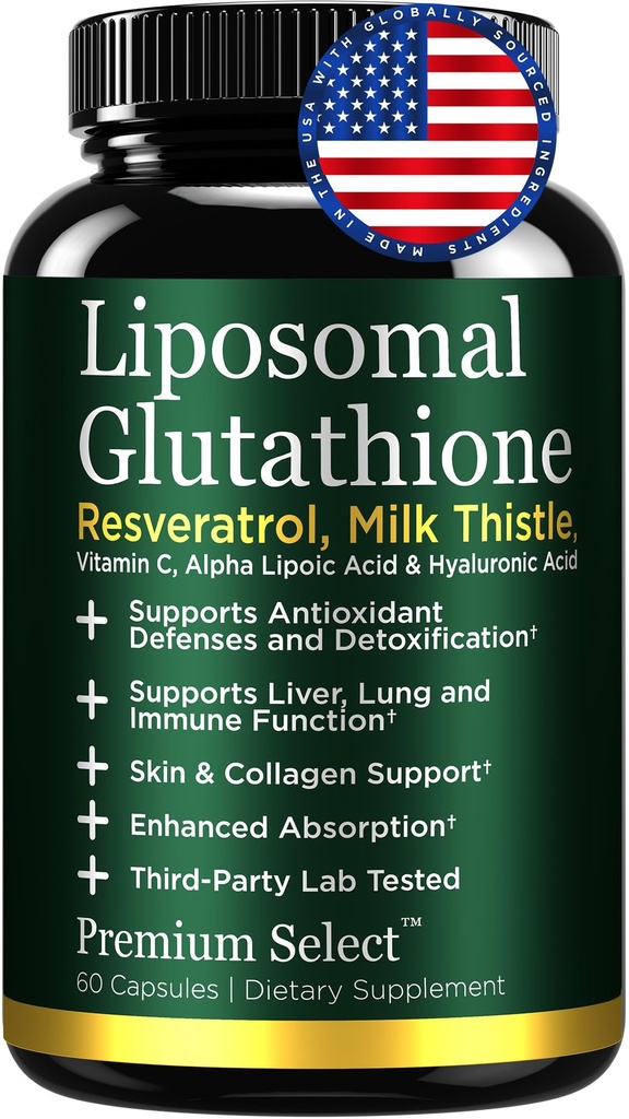Liposomal Glutathione Capsules with Resveratrol & Milk Thistle Supplement for Men and Women - L-Glutathione - 60 Capsules, Third Party Tested, Made in USA