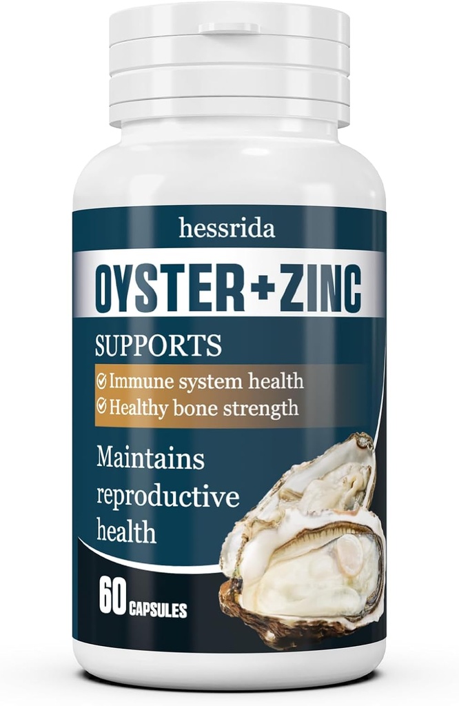 Oysters Extract Capsules with Zinc Powder, Oyster Supplements for Men ＆ Women, Natural & Secure Oyster Pills, Help Immune System, Reproductive Systems & Bone Strength Health, 60 Capsules
