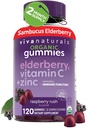 Viva Naturals Organic Sambucus Elderberry Gummies for Yetişkinler (120 Count) - 3in1 Black Elderberry Vitamin C ve çinko Immune Support Gummies, Chewable Elderberry Supplements, çinko Immunity Gummies,