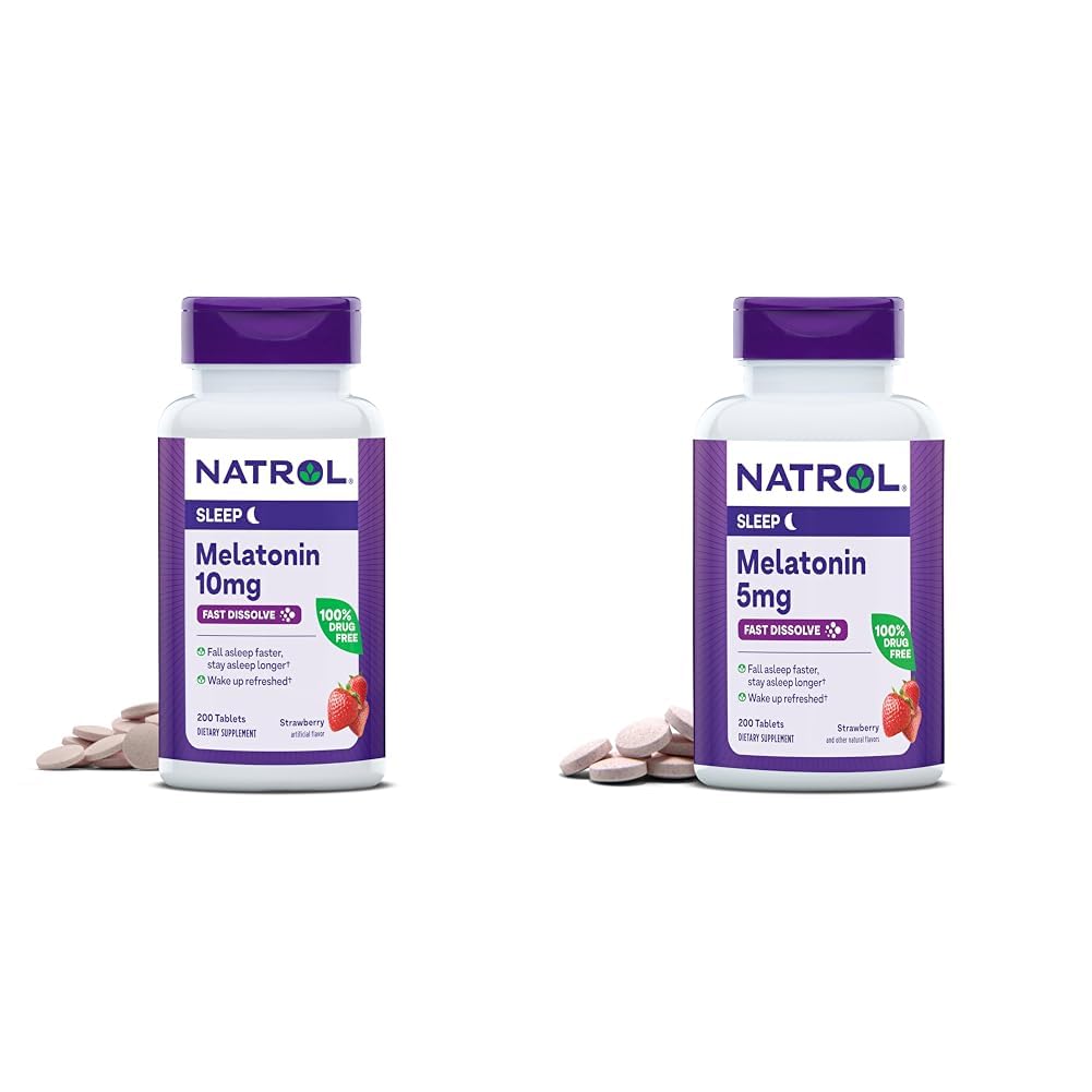 Νατρόλη Μελατονίνη 10mg 200 δισκία & 5mg 200 δισκία Φράουλα-Flavored Fast-Dissolve Sleep Supplement