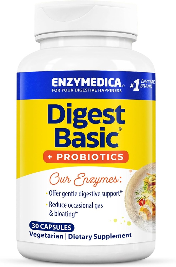 Enzymedica, Digest Basic + Probiyotiks, Gentle Digestive Enzymes with 400 Milyon CFU Active Cultures per Capsule, 30 Capsules