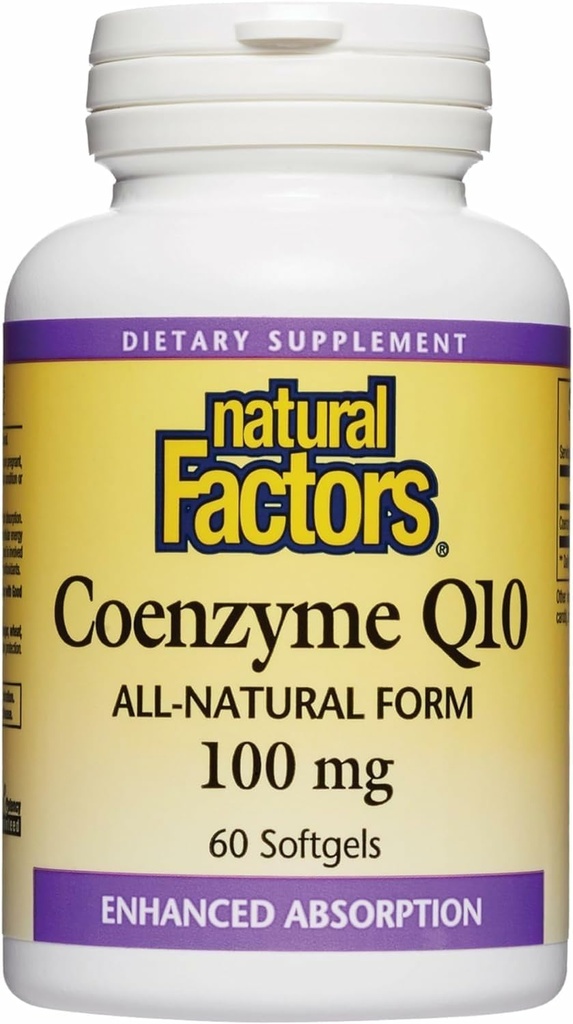 Doğal Faktörler Coenzyme Q10 - Antioksi Support Supplement Supports Cellular Enerji Üretimi - Daha İyi Abhidrorpsiyon Yardımları Sağlıklı Kalp Fonksiyonlu - 100 mg, 60 Softgels (60 Hizmet)