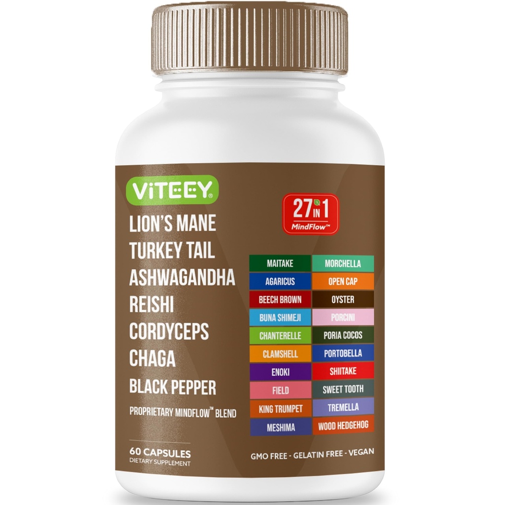 Viteey 27in1 MindFlow Mushroom Capsule Blend 60 Count 1 Pack
