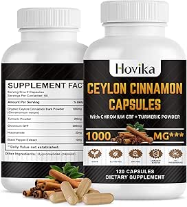 Ceylon Cinnamon Capsules - Chromium GTF ile Made with Chromium GTF, Turmeric, Niacinamid, Black Pepper - Energy, Heart & Metabolism Support - for Men & Women - 120 Vegan Capsules, 2 Moon Supply Supply