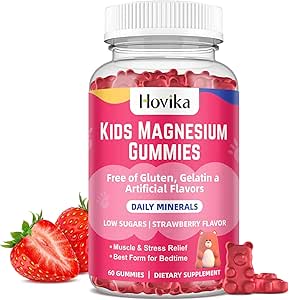Çocuklar için Magnezyum Gummies - Magnezyum Citrate + Vitamin B6 & D3 - Great Tasting Magnezyum Kids Calm Gummies for Nerve Bone and Muscle Health for Kids Wellness, Vegan Strawberry Flavor 60 Kont